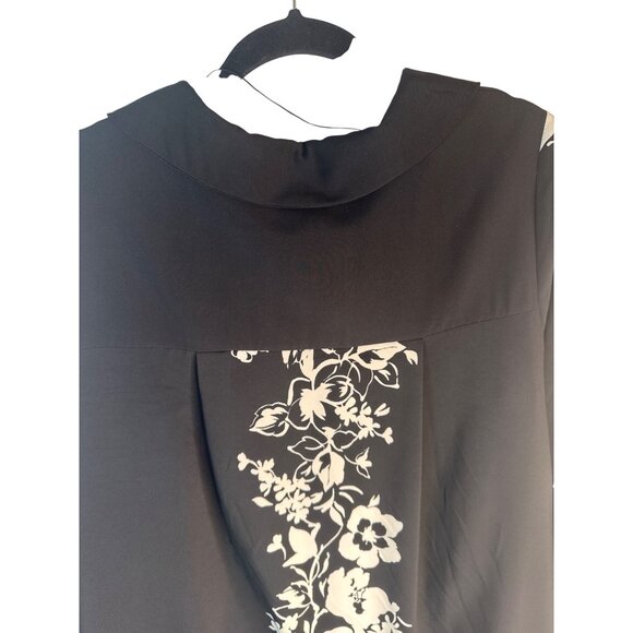 ZARA Large Black Floral Print Tunic Dress V-Neck 3/4 Sleeve Polyester/Elastane - Picture 11 of 12